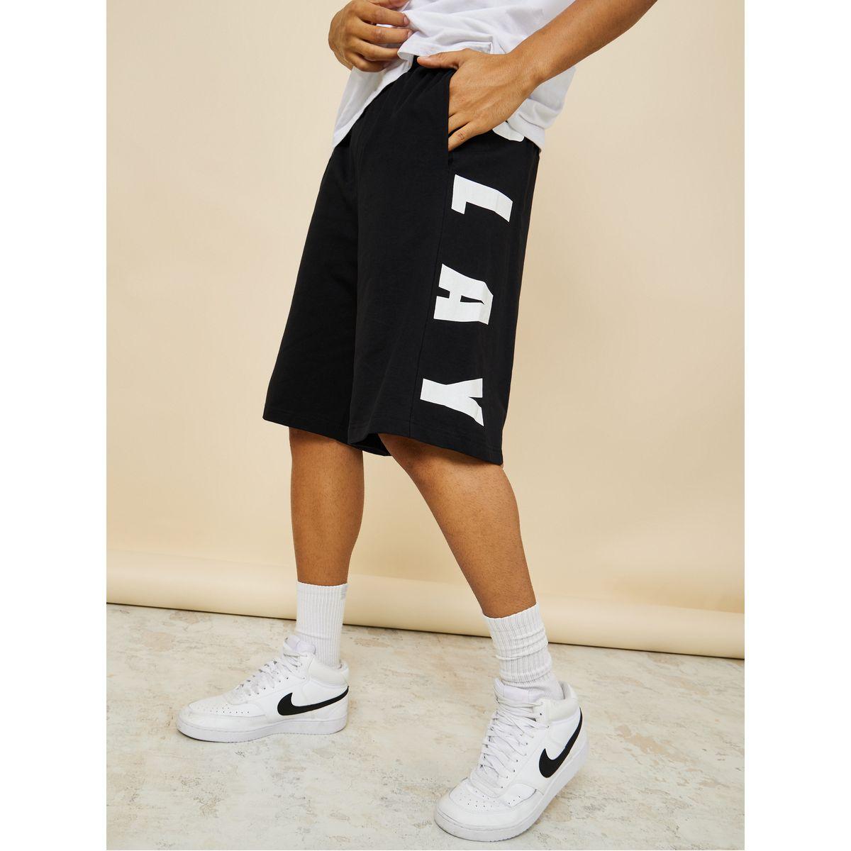 Styli Oversized Terry Shorts with Bold Text Print Detail-men-clothing-bottoms-shorts-image-1