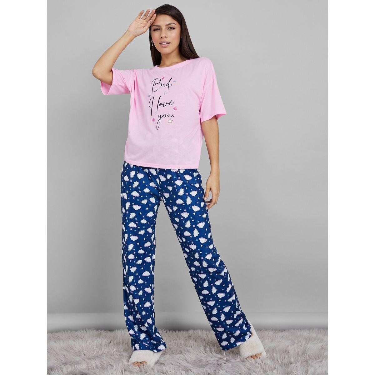 طقم بيجاما من ( بنطال + تيشيرت )-women-clothing-nightwear-pyjamas-longsets-image-1