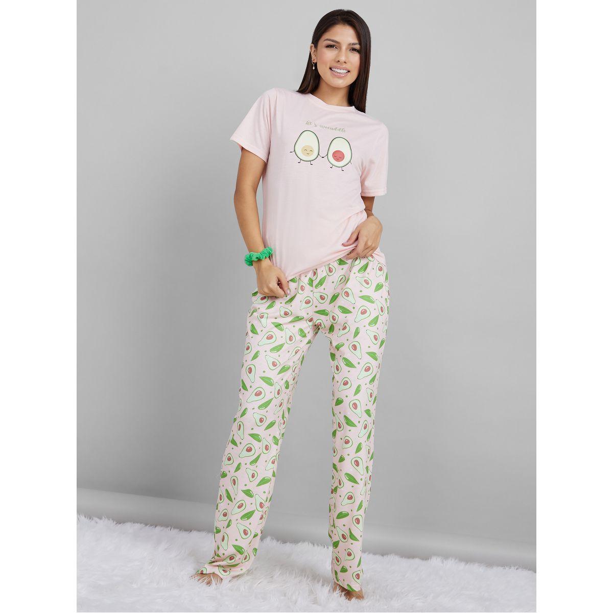 Styli Unwind Avocado Graphic Round Neck T-shirt and AOP Pyjama Set-women-clothing-nightwear-pyjamas-longsets-image-1