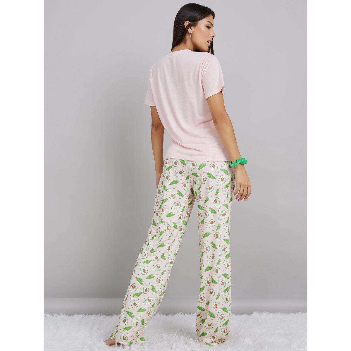 Styli Unwind Avocado Graphic Round Neck T-shirt and AOP Pyjama Set-women-clothing-nightwear-pyjamas-longsets-image-5