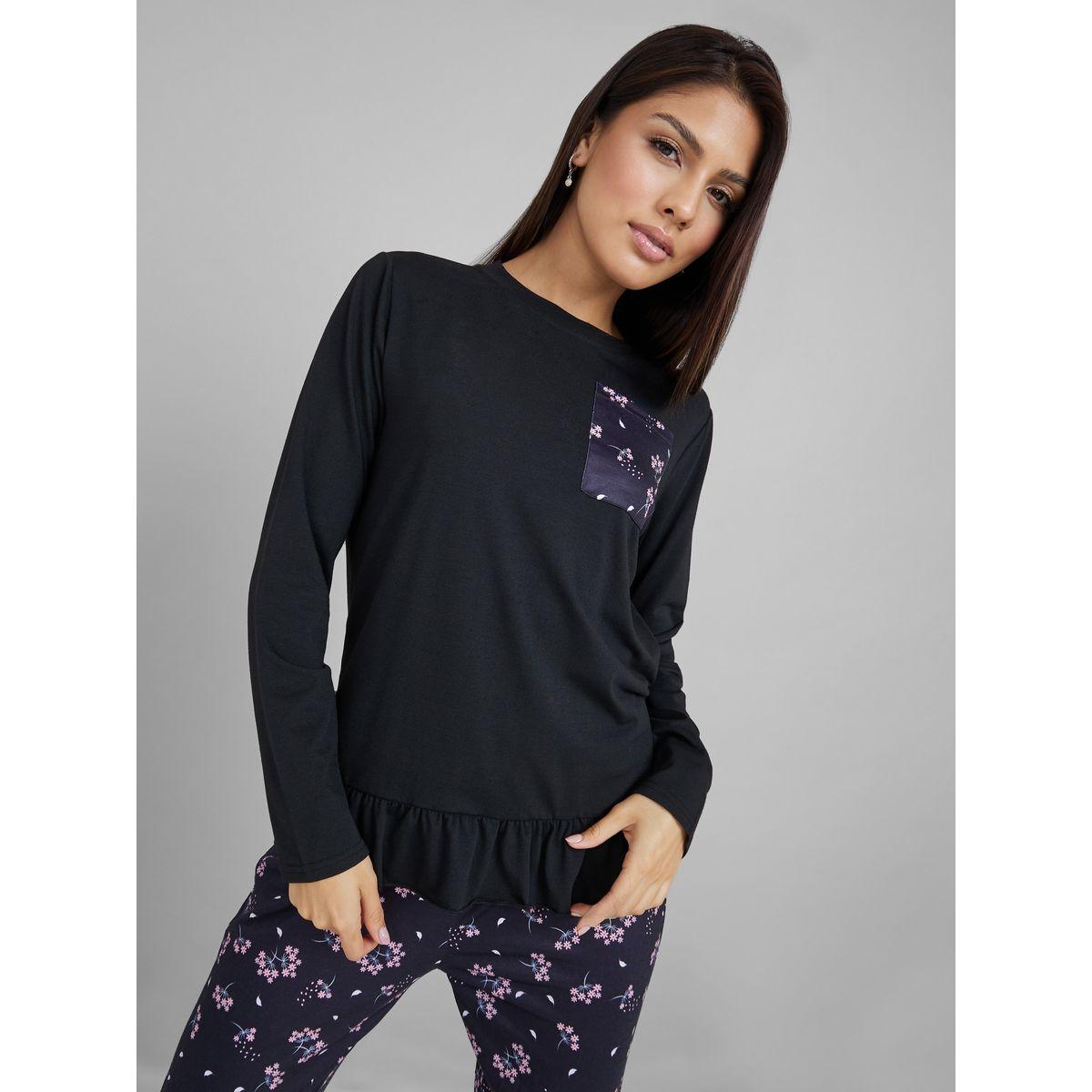 Styli Unwind Ditsy Floral Ruffle Hem Long Sleeves T-shirt and Pyjama Set-women-clothing-nightwear-pyjamas-longsets-image-2