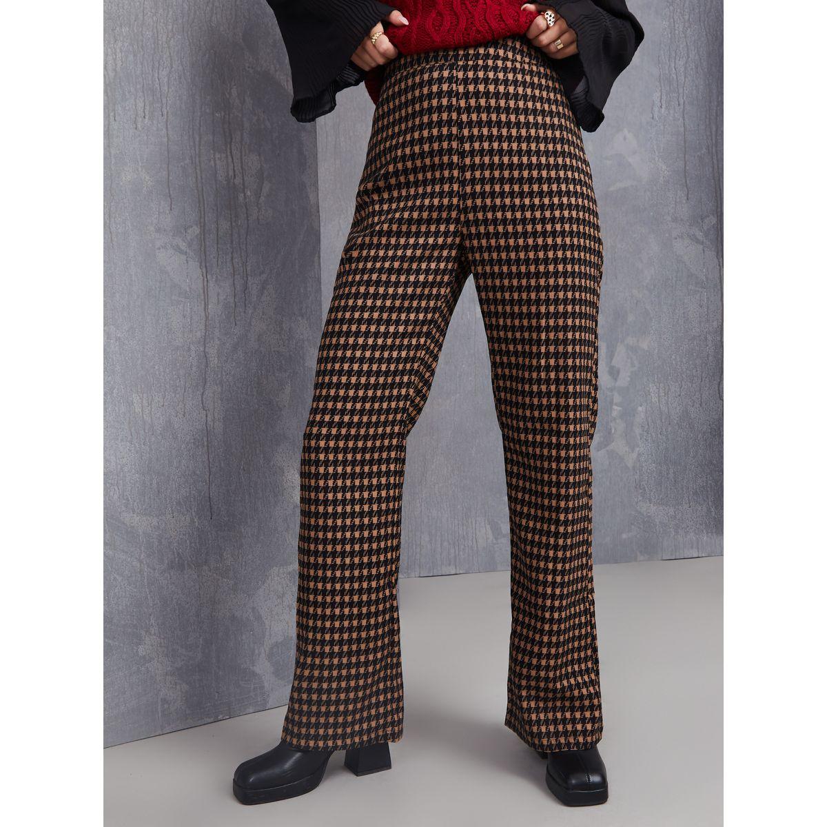 Styli Houndstooth High Waist Straight Leg Pants-women-clothing-bottoms-trousers-image-1