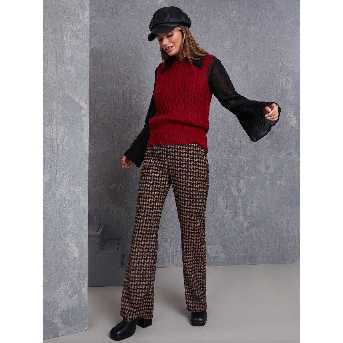 Styli Houndstooth High Waist Straight Leg Pants-women-clothing-bottoms-trousers-image-2