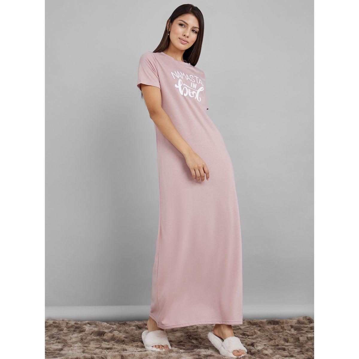 Styli Unwind Namastay In Bed Slogan Print Maxi Sleep T-shirt Dress-women-clothing-nightwear-nighties-image-2
