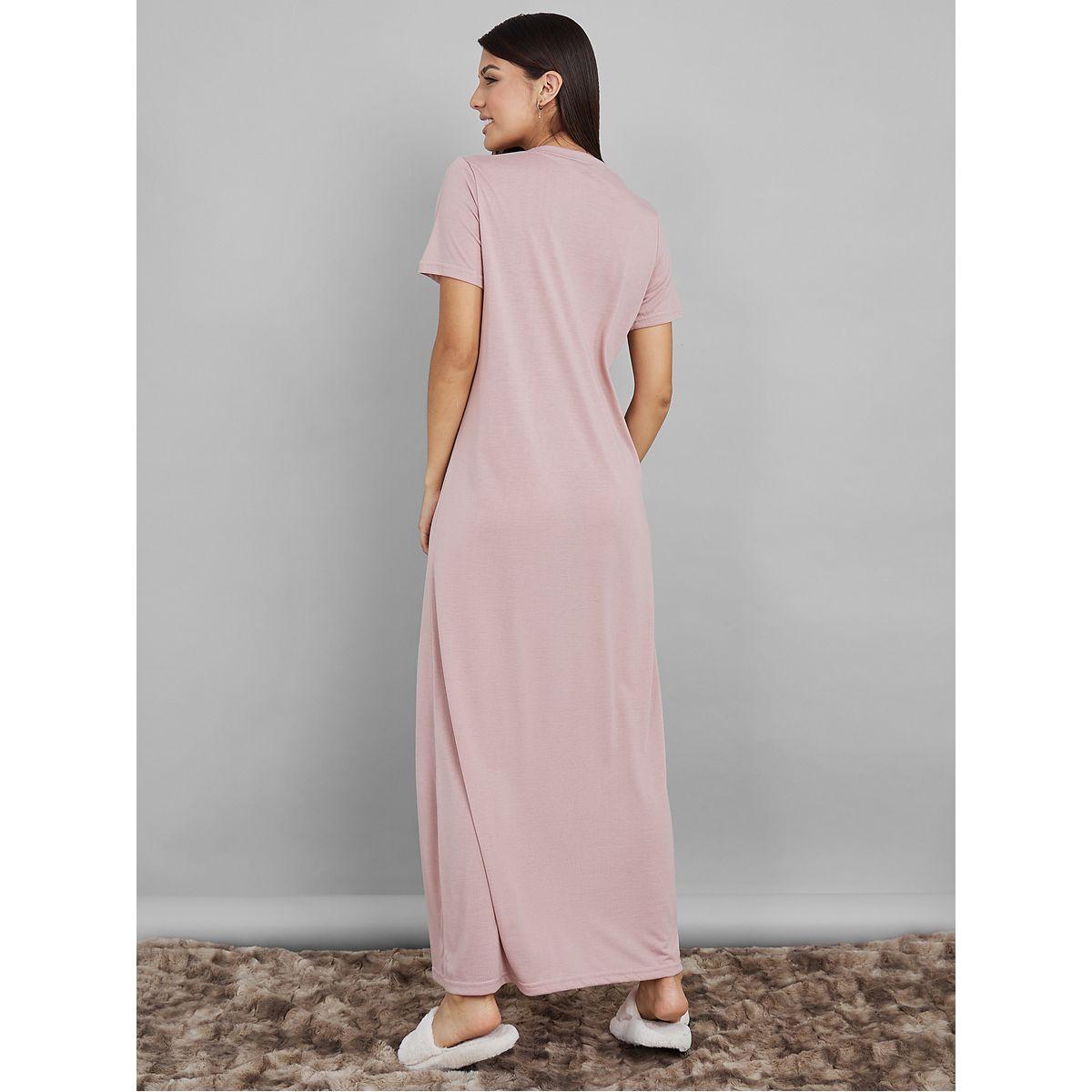 Styli Unwind Namastay In Bed Slogan Print Maxi Sleep T-shirt Dress-women-clothing-nightwear-nighties-image-4