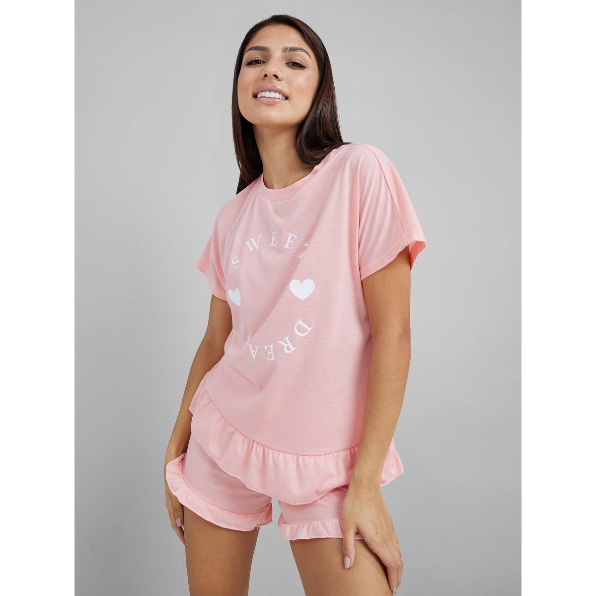 طقم من ( شورت + تيشيرت )-women-clothing-nightwear-pyjamas-shortsets-image-1