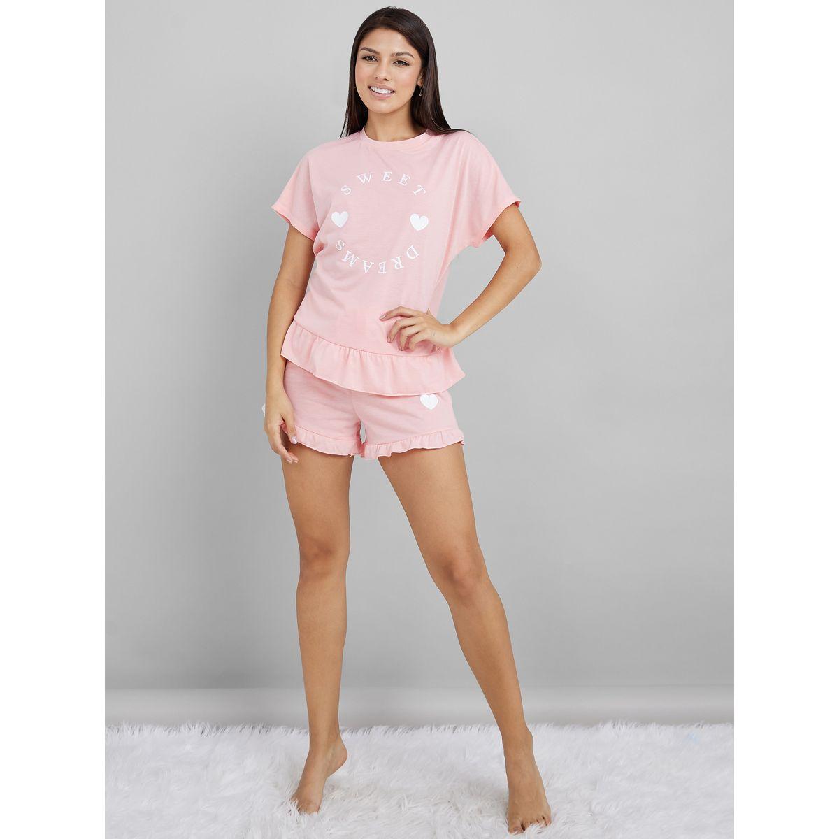 طقم من ( شورت + تيشيرت )-women-clothing-nightwear-pyjamas-shortsets-image-2