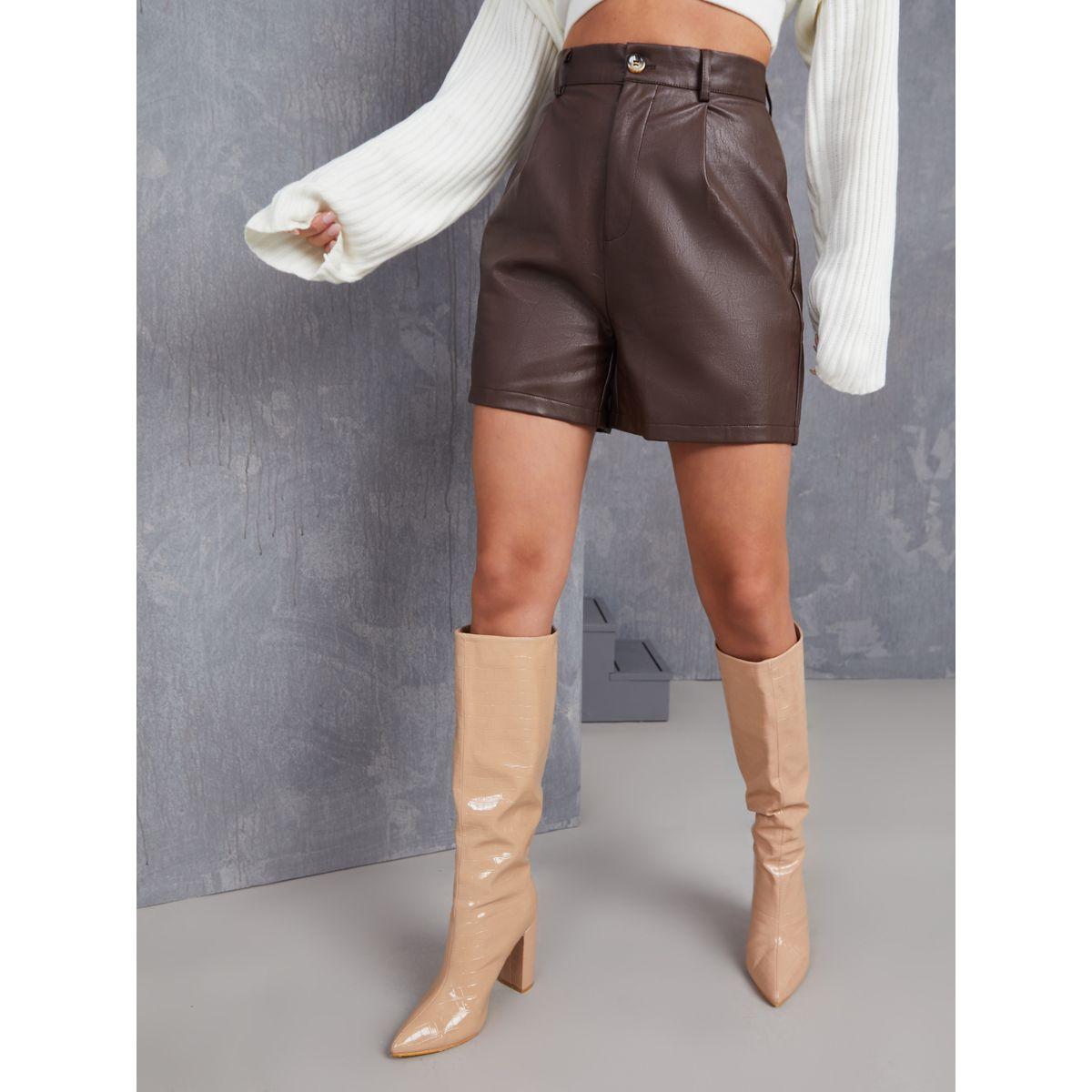 Styli Faux Leather High Waist Tailored Shorts -women-clothing-bottoms-shorts-image-1