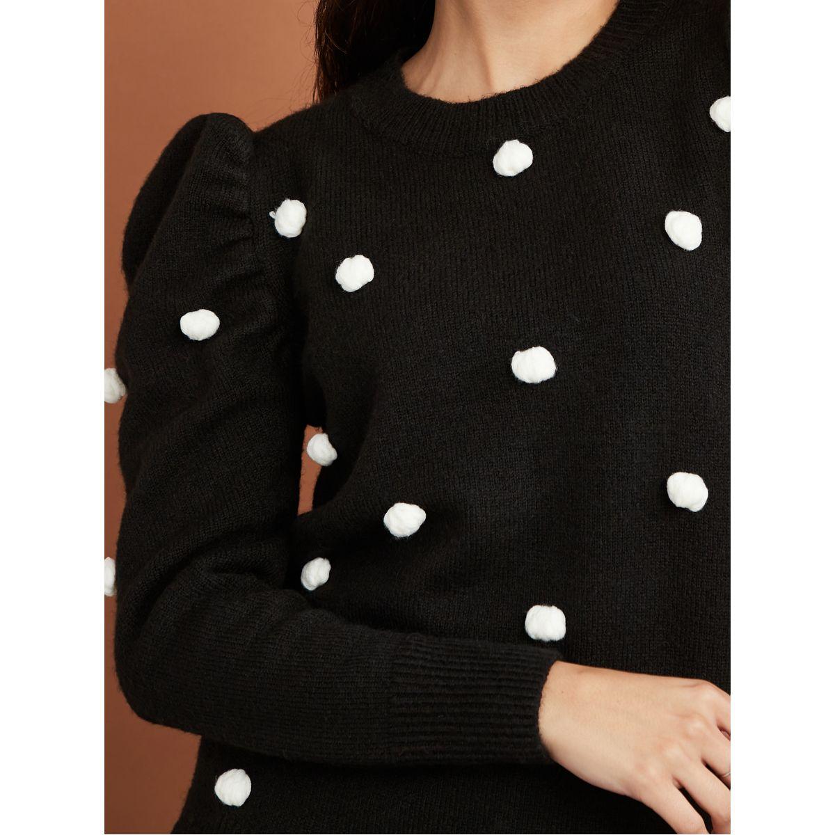 Styli Regular Length Puff Sleeves Knit Sweater with Pom Pom Detail-women-winterwear-cardigansandjumpers-jumpers-image-4