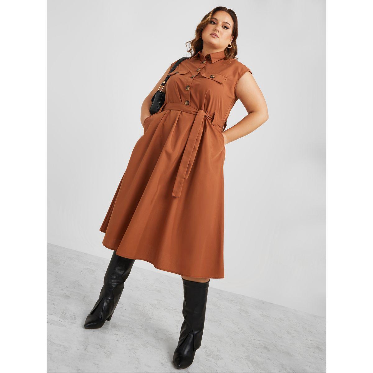 Styli Plus Sleeveless Utility Midaxi Dress with Tie Belt-women-clothing-dresses-image-1