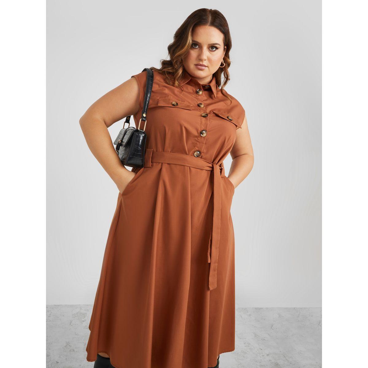 Styli Plus Sleeveless Utility Midaxi Dress with Tie Belt-women-clothing-dresses-image-2