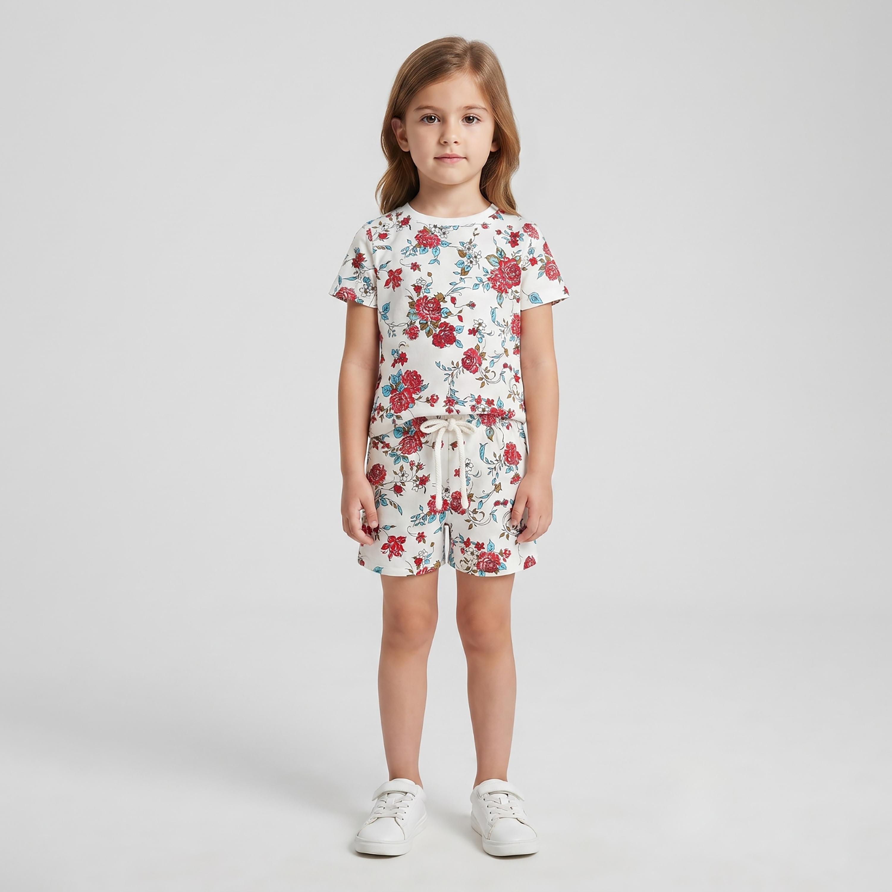 Babyqlo Floral Short Sleeves T-Shirt & Shorts Co-ord Set-baby-girls-clothing-setsandcoords-image-1
