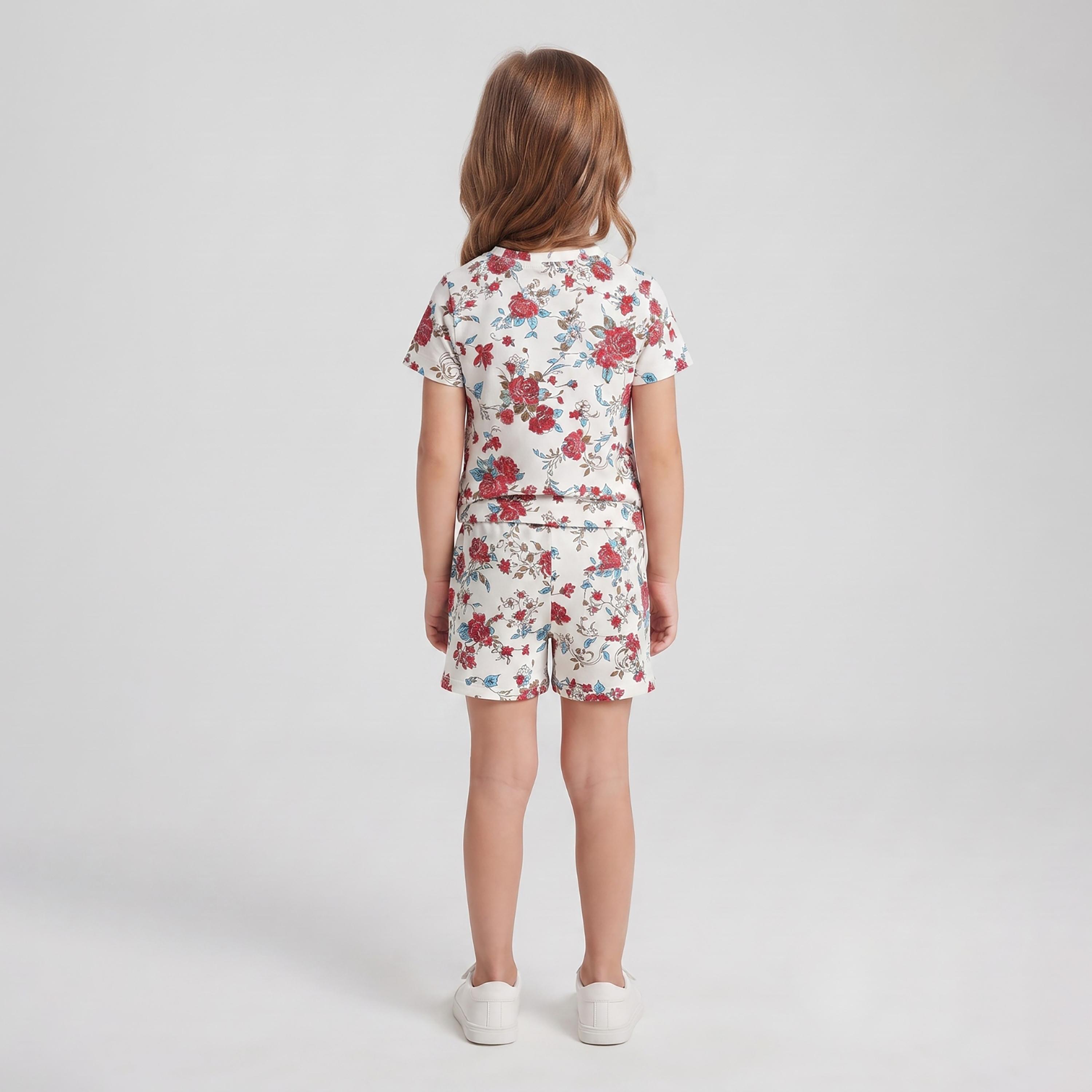 Babyqlo Floral Short Sleeves T-Shirt & Shorts Co-ord Set-baby-girls-clothing-setsandcoords-image-2