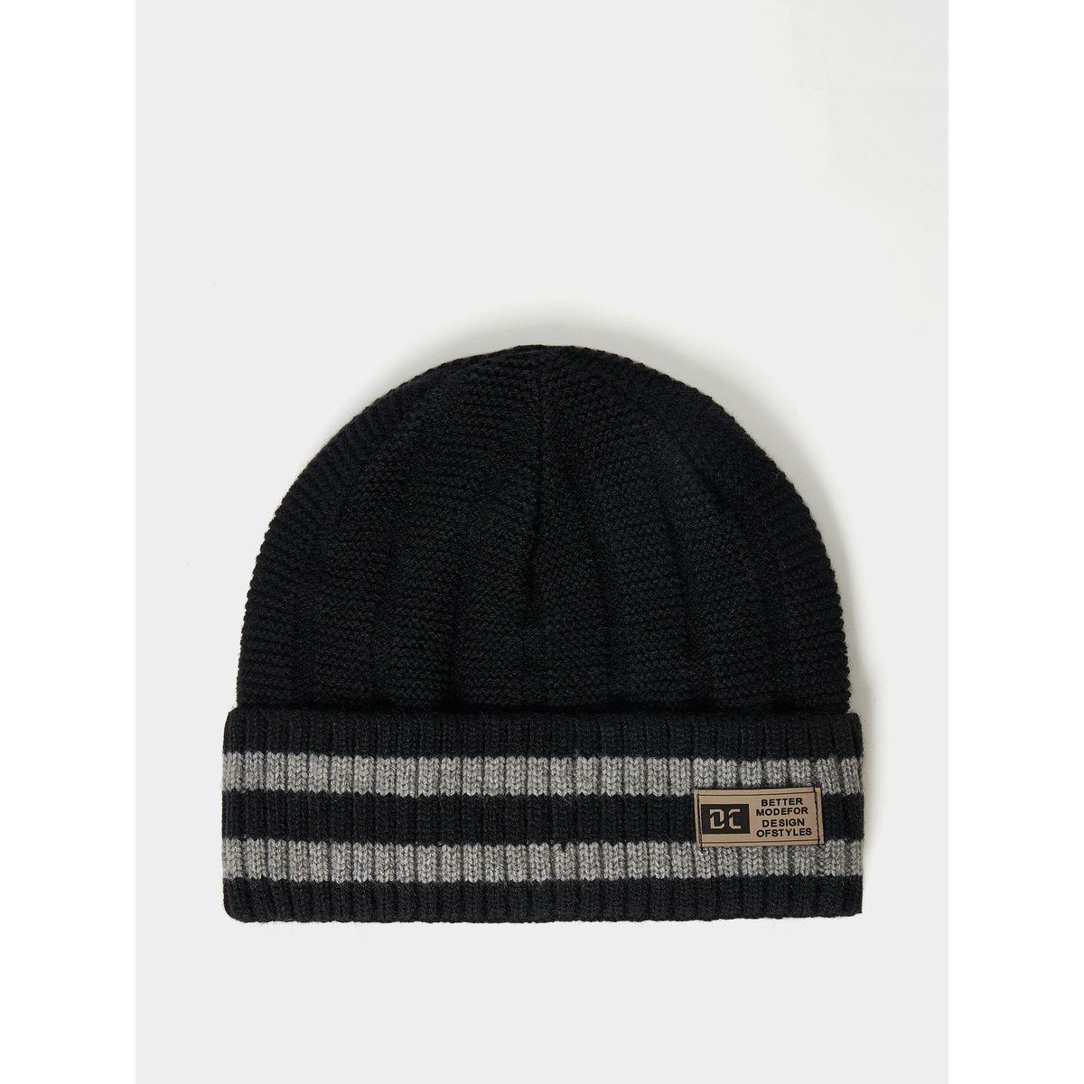 Styli Contrast Striped Ribbed Beanie-men-caps-image-1
