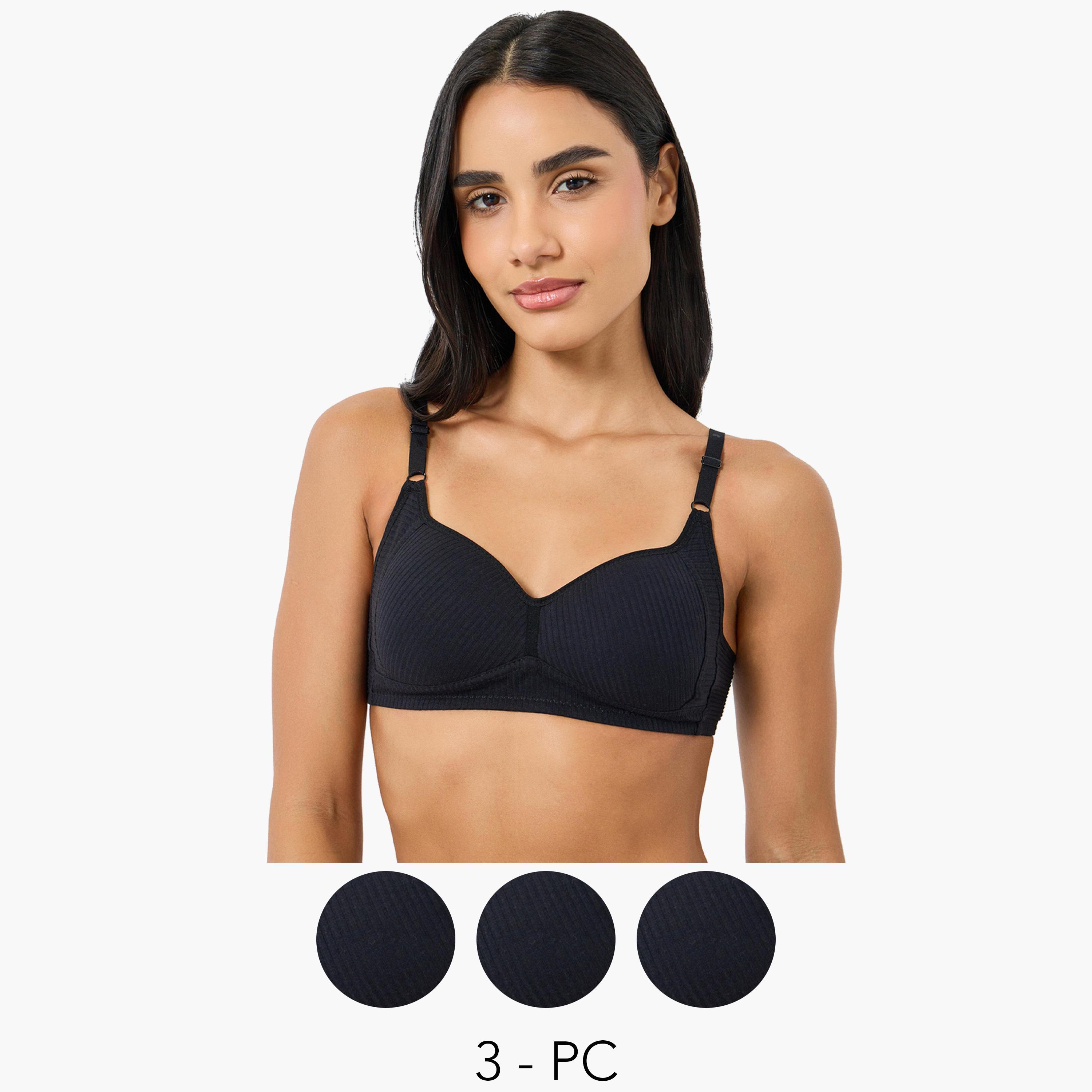 طقم 3 حمالة صدر تيشيرت مبطنة مضلعة بدون أسلاك-women-clothing-lingerie-bras-image-1