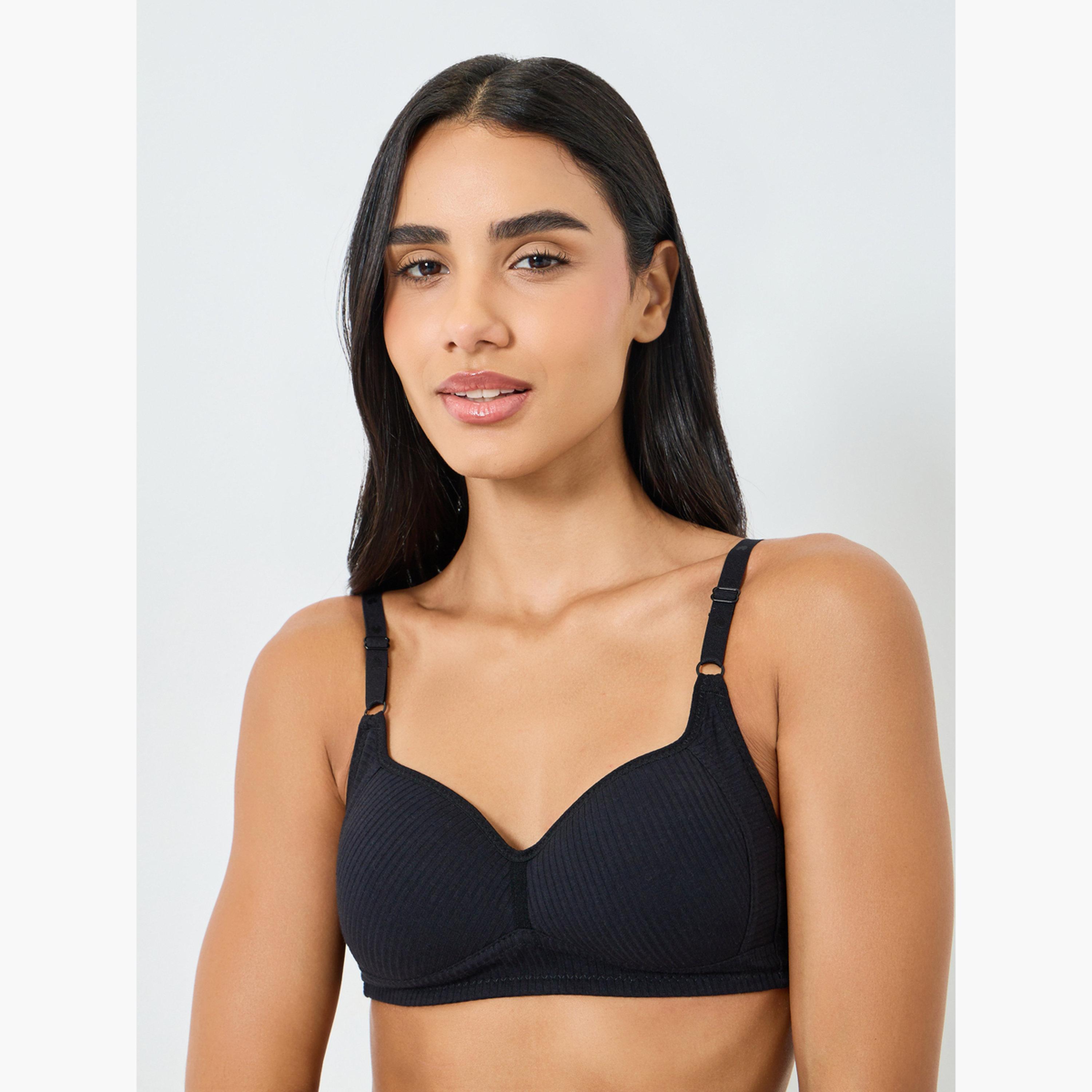 طقم 3 حمالة صدر تيشيرت مبطنة مضلعة بدون أسلاك-women-clothing-lingerie-bras-image-3