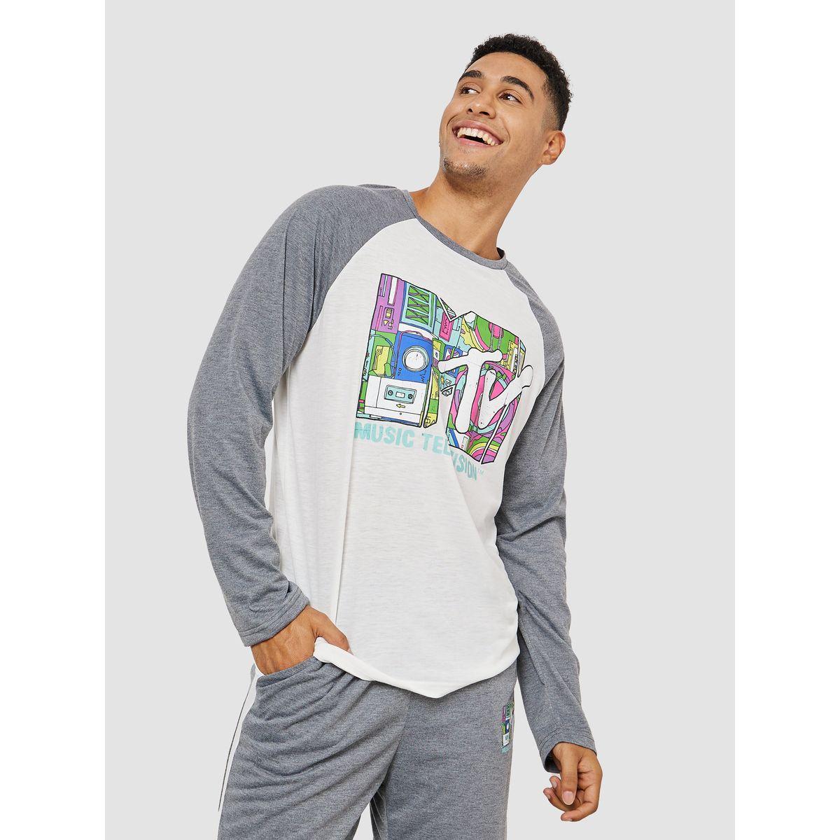 Styli Unwind MTV Character Graphic Raglan Sleeve T-Shirt & Pyjama Set-men-clothing-nightwear-sets-image-2