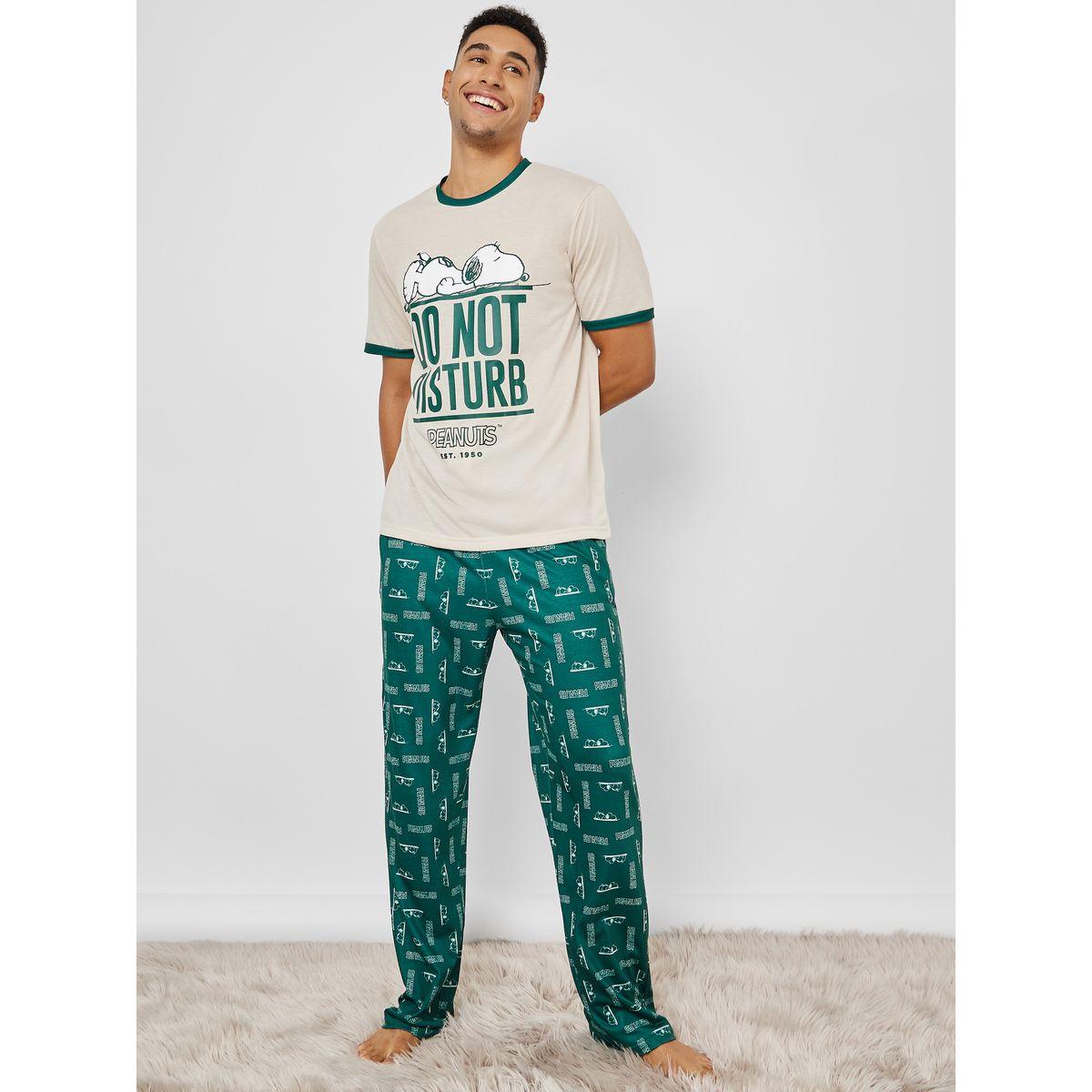 Styli Unwind Peanuts Character Graphic Short Sleeve T-Shirt & Pyjama Set-men-clothing-nightwear-sets-image-1