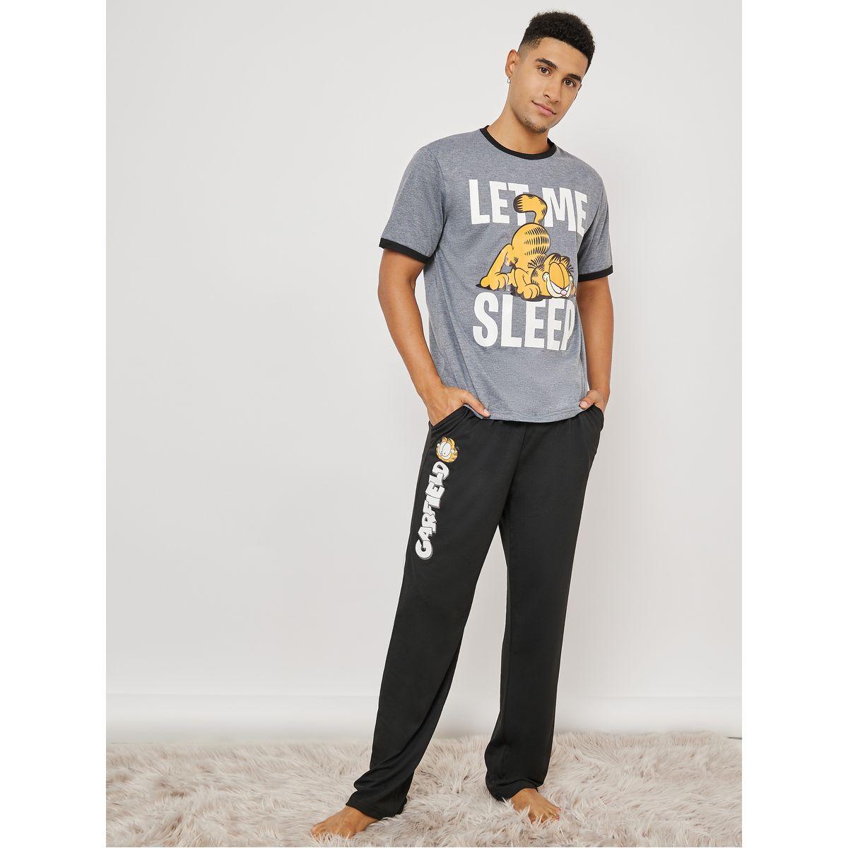 Styli Unwind Garfield Character Graphic Short Sleeve T-Shirt & Pyjama Set-men-clothing-nightwear-sets-image-1