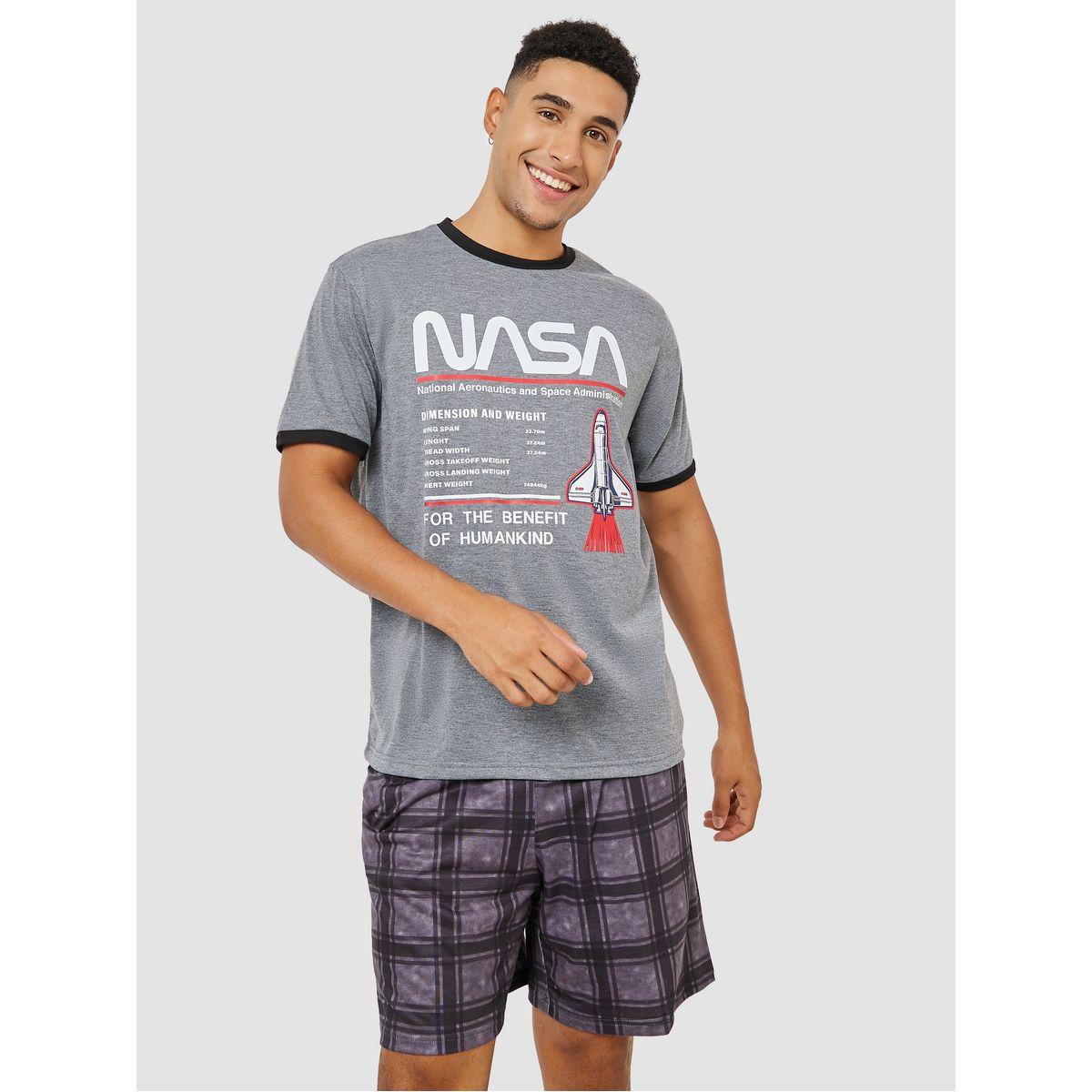 Styli Unwind NASA Character Graphic Round Neck T-Shirt & Short Set-men-clothing-nightwear-sets-image-2