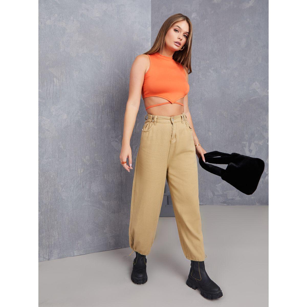 بنطال بقصة فضفاضة وخصر عالي-women-clothing-bottoms-trousers-image-2