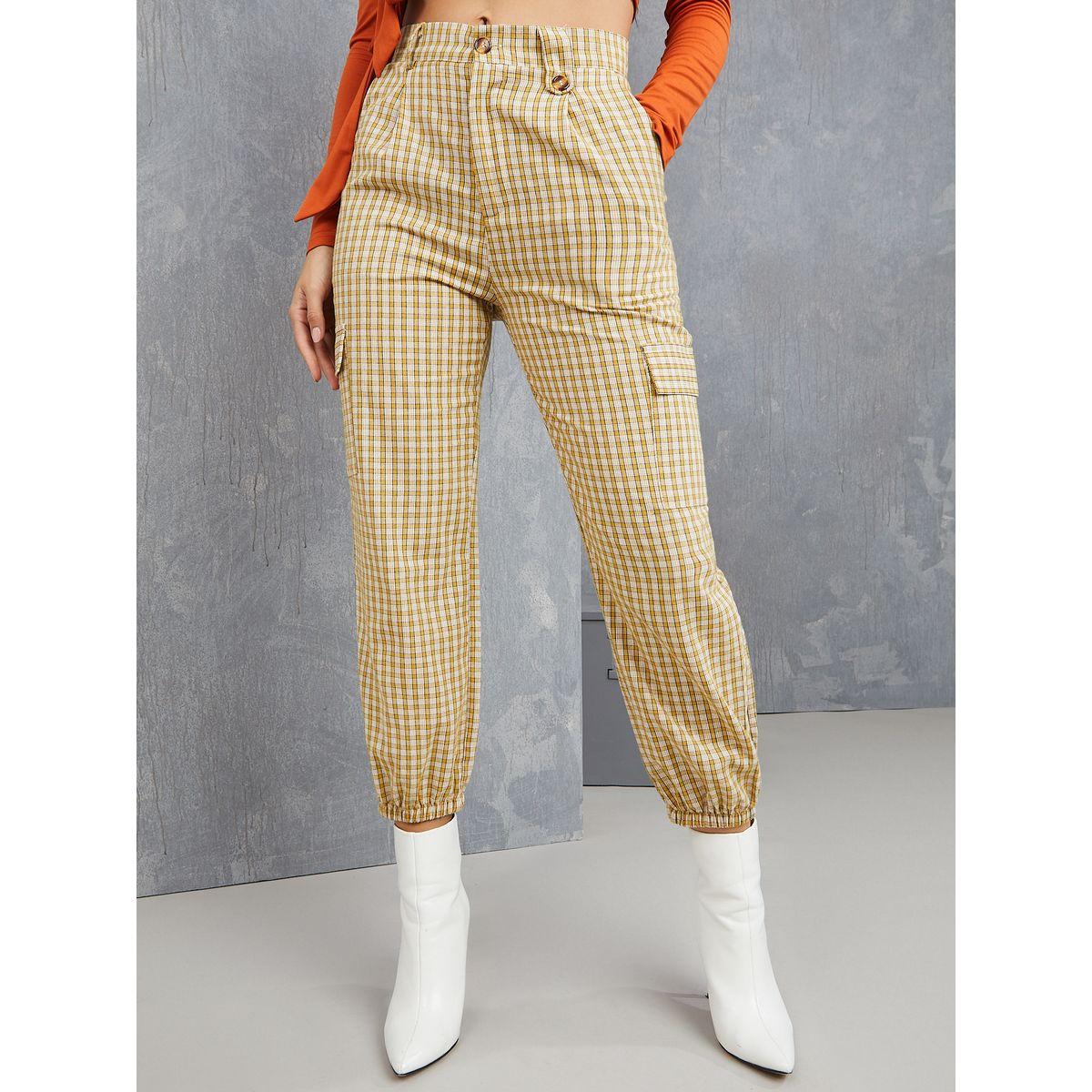 جوغر مطبع بمربعات مع جيوب مطوية-women-clothing-bottoms-joggers-image-1