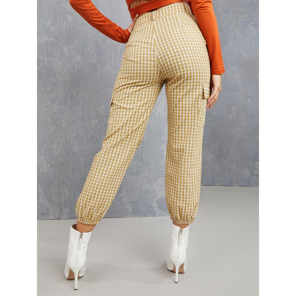 جوغر مطبع بمربعات مع جيوب مطوية-women-clothing-bottoms-joggers-image-4
