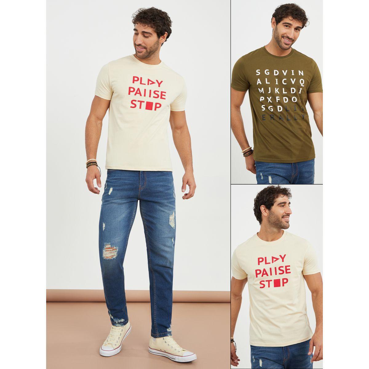 Styli Pack of 2 - Slogan Print Regular Fit T-shirt-men-clothing-tshirtsandpolos-tshirts-image-1