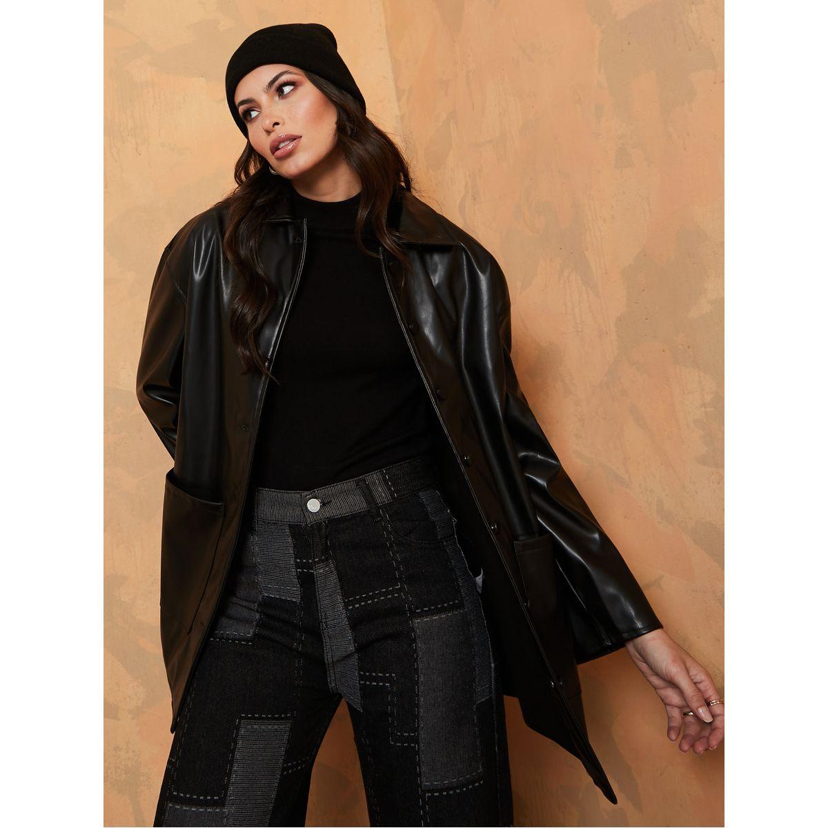 Styli Longline Regular Fit Leather Look Button Down Shacket -women-winterwear-coatsandjackets-jackets-image-1