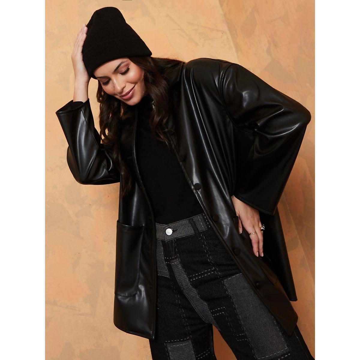 Styli Longline Regular Fit Leather Look Button Down Shacket -women-winterwear-coatsandjackets-jackets-image-3