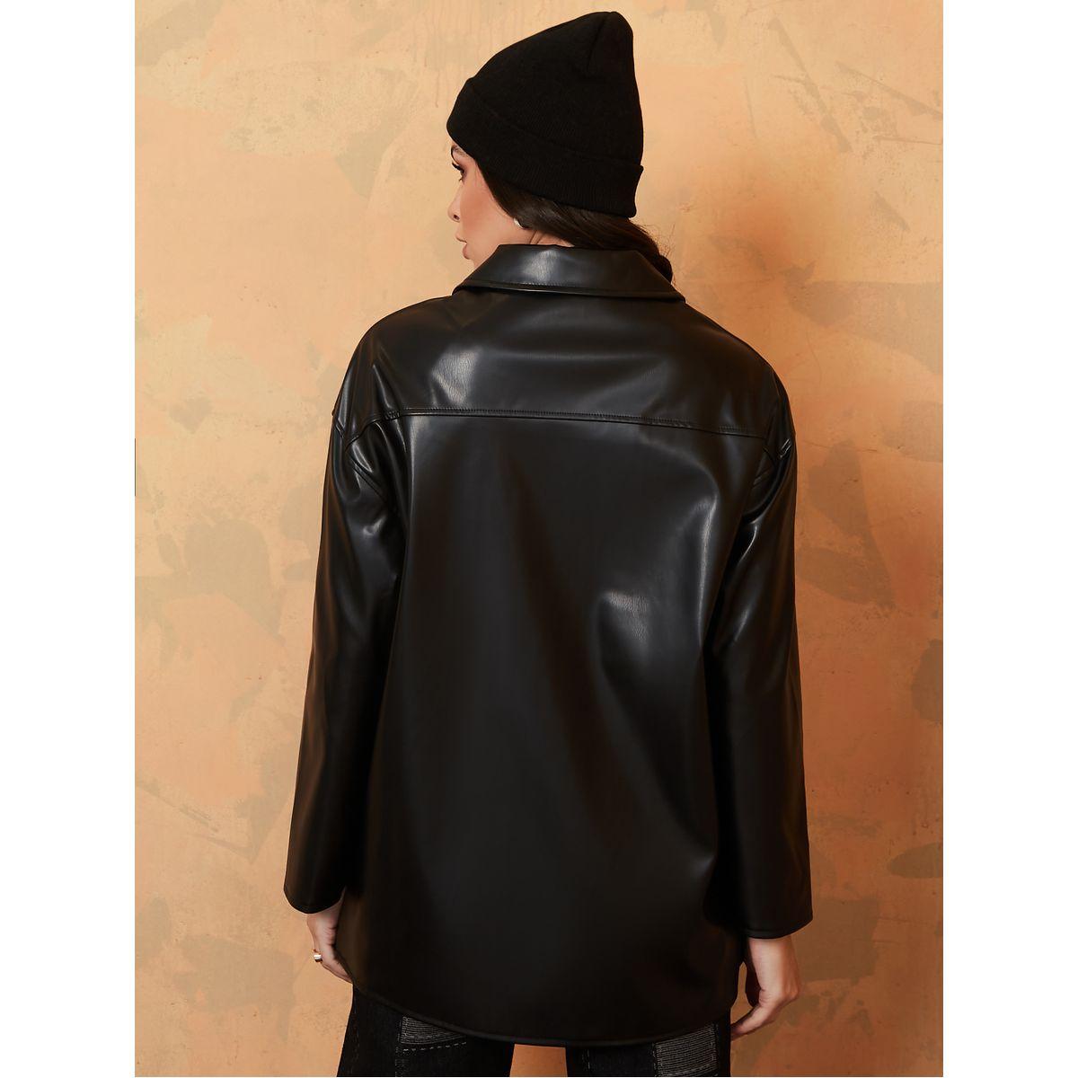 Styli Longline Regular Fit Leather Look Button Down Shacket -women-winterwear-coatsandjackets-jackets-image-6