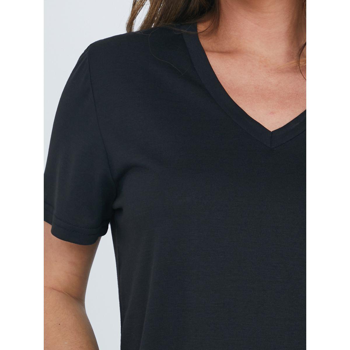 Styli Unwind Solid V Neck T-shirt and Checked Print Pyjama Set-women-clothing-nightwear-pyjamas-longsets-image-3