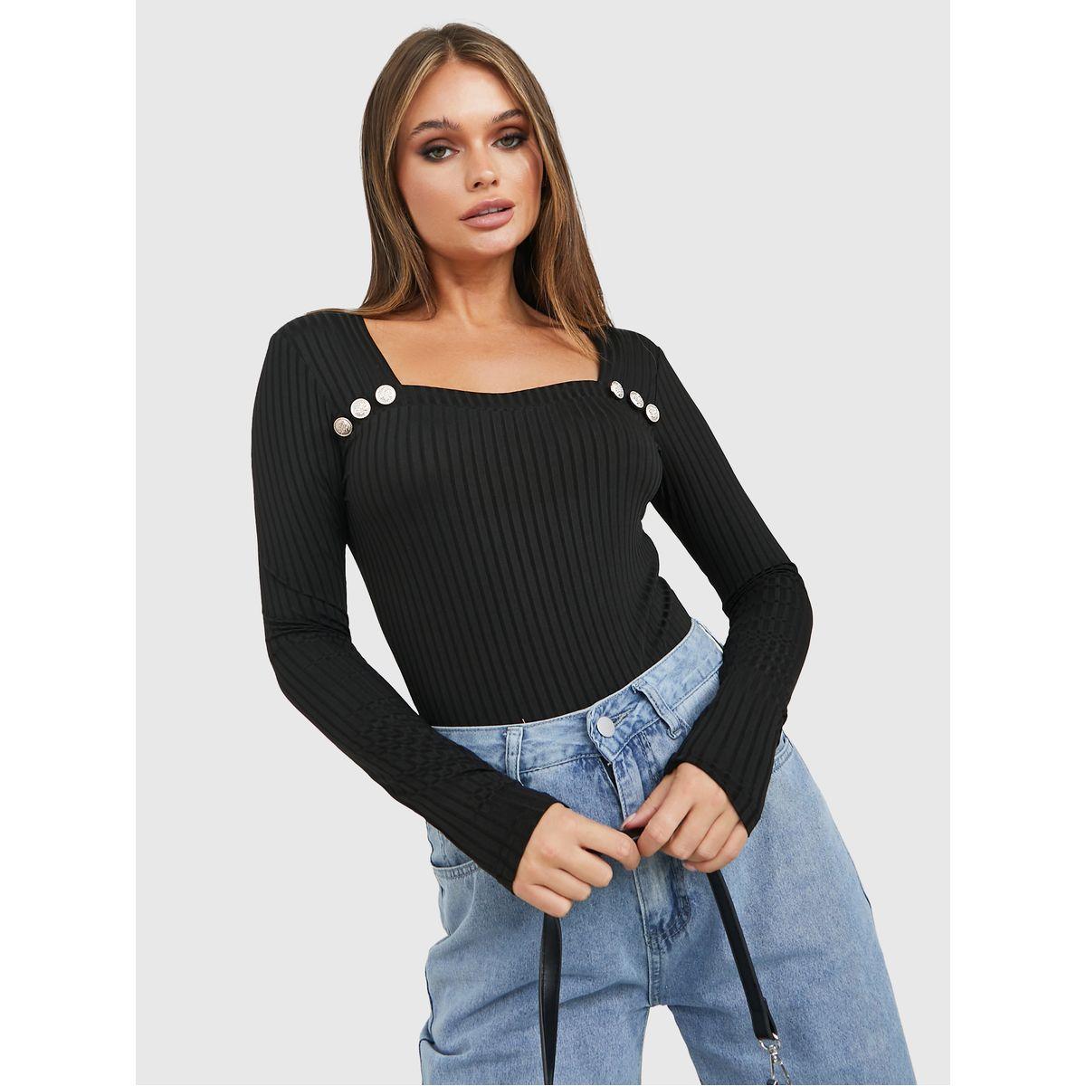 بودي سوت محبوك بياقة واسعة-women-clothing-tshirts-image-1