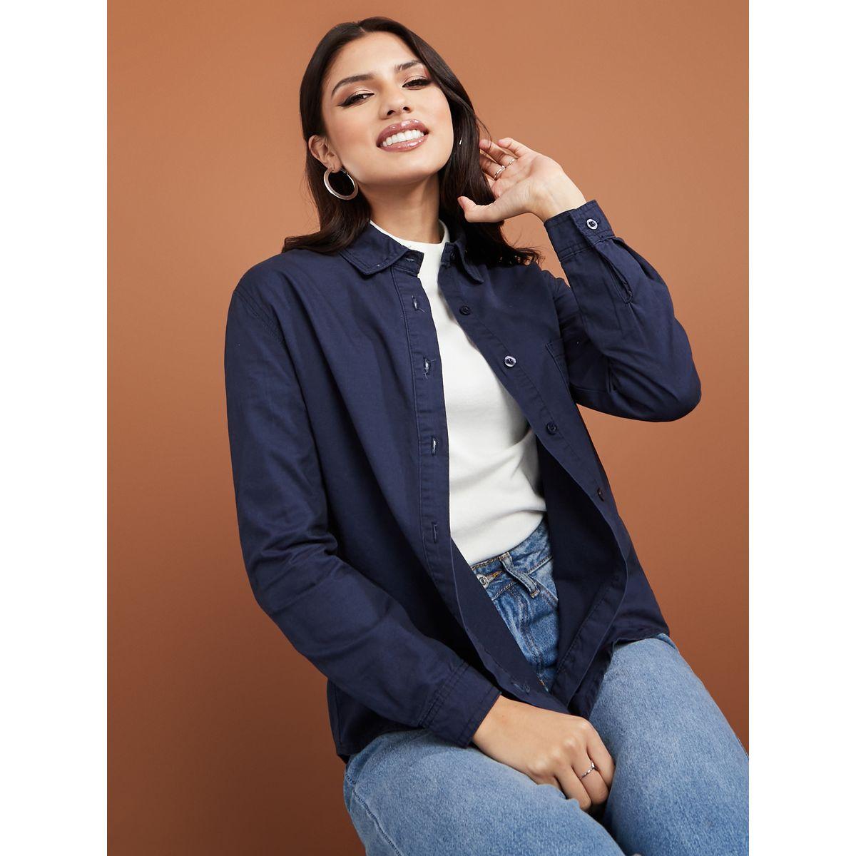 Styli Long Sleeves Denim Regular Fit Shirt with Patch Pocket-women-clothing-shirtsandblouses-shirts-image-1