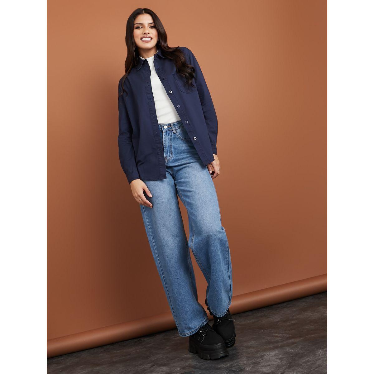 Styli Long Sleeves Denim Regular Fit Shirt with Patch Pocket-women-clothing-shirtsandblouses-shirts-image-2