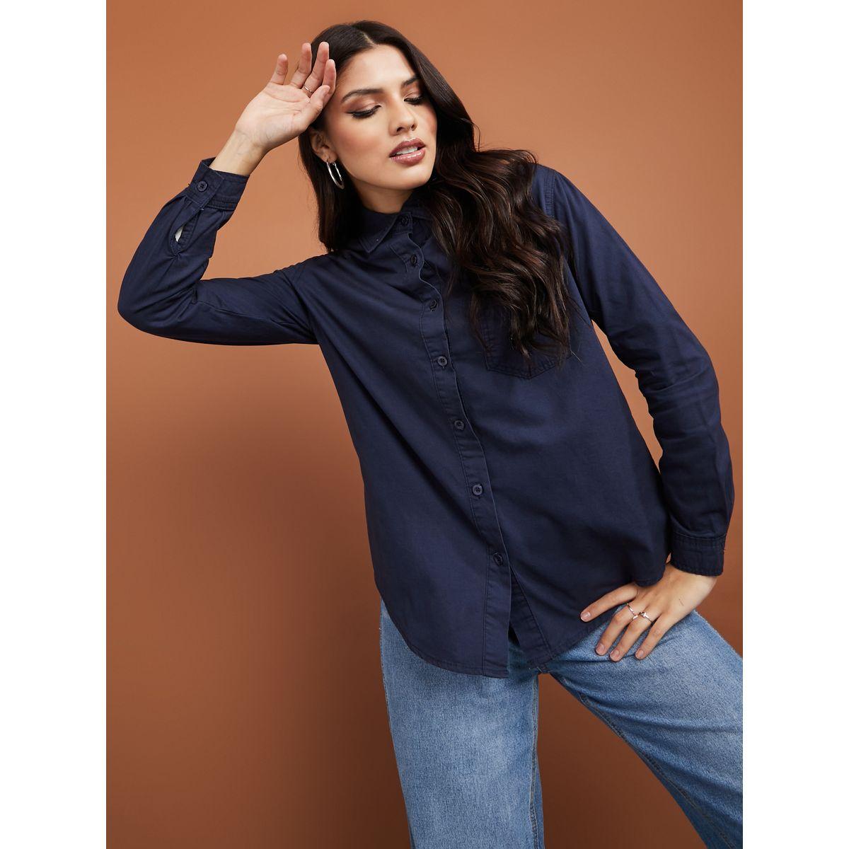Styli Long Sleeves Denim Regular Fit Shirt with Patch Pocket-women-clothing-shirtsandblouses-shirts-image-3