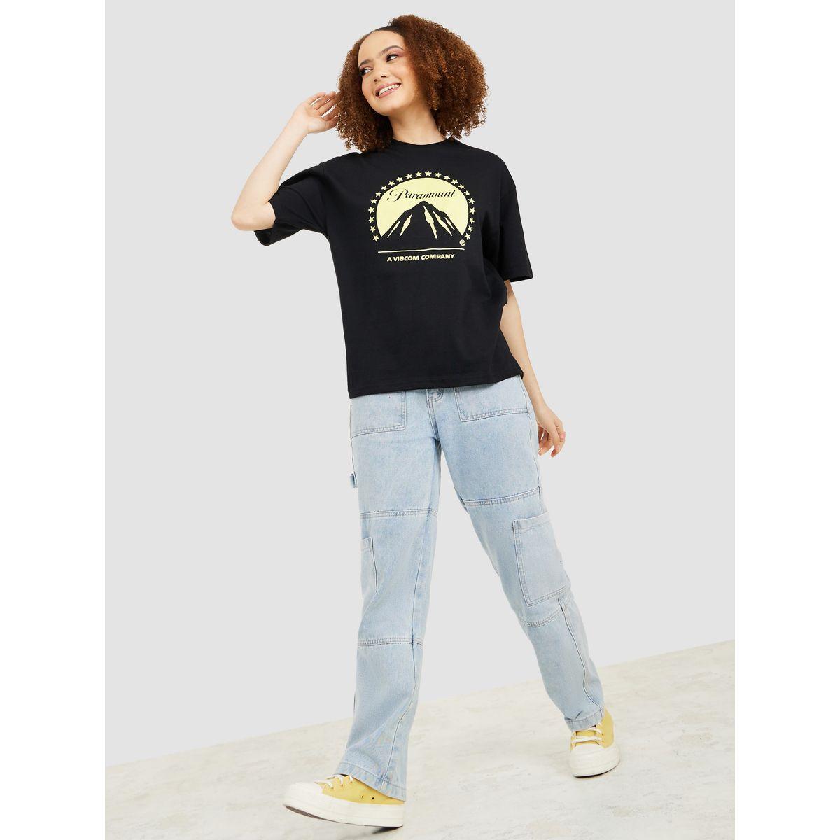 Styli Oversized Paramount Graphic Print Short Sleeves Longline T-shirt-women-clothing-tshirts-image-2
