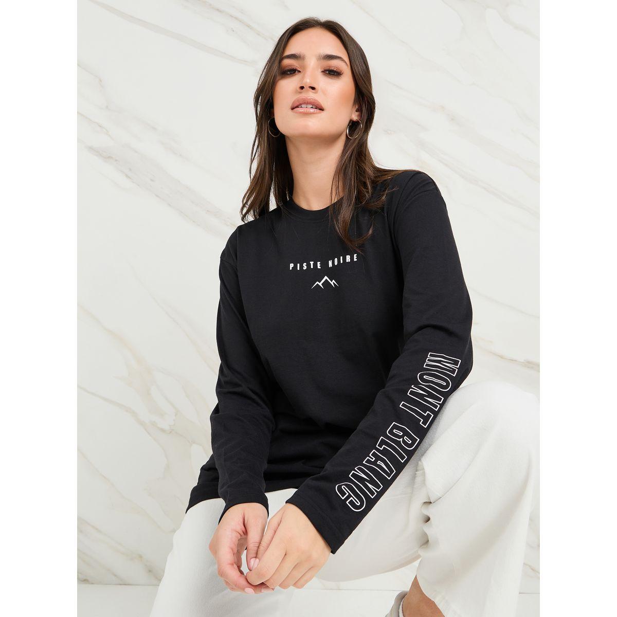 Styli Oversized Piste Noire Slogan Longline T-Shirt-women-clothing-tshirts-image-1