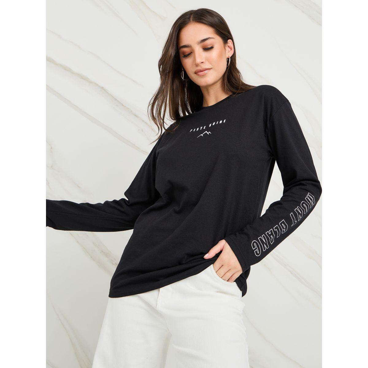Styli Oversized Piste Noire Slogan Longline T-Shirt-women-clothing-tshirts-image-3