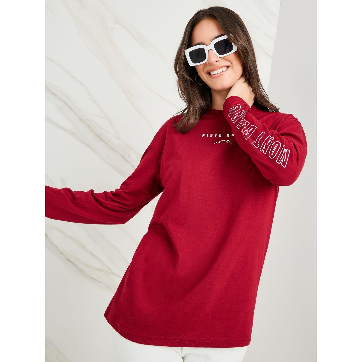 Styli Oversized Piste Noire Slogan Longline T-Shirt-women-clothing-tshirts-image-1