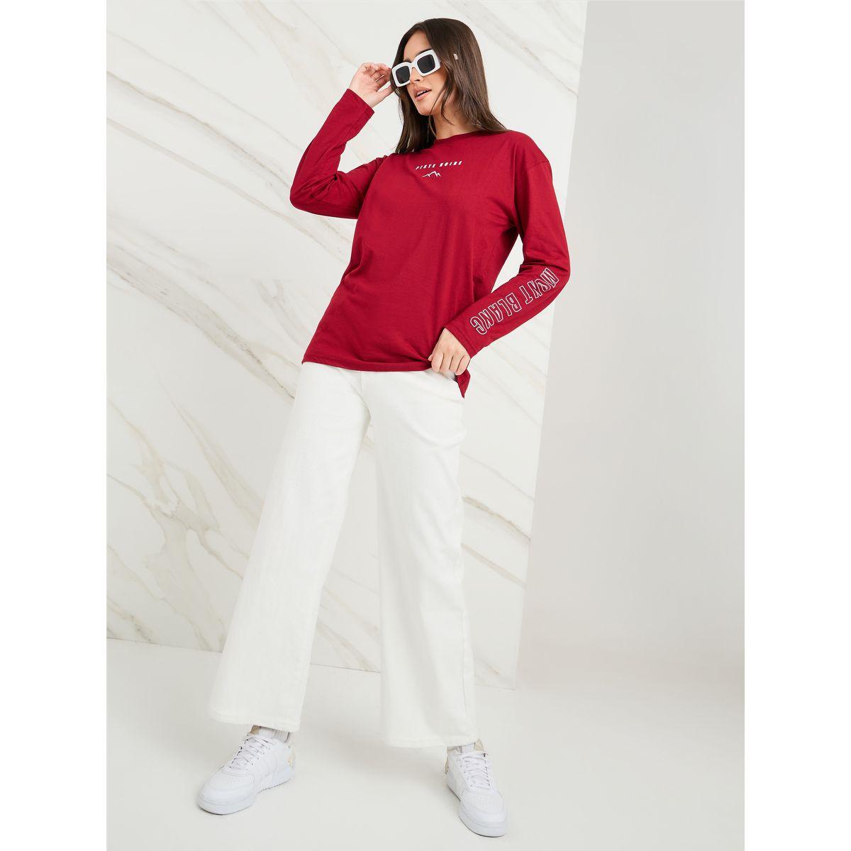 تيشيرت واسع مطبع بكتابة-women-clothing-tshirts-image-2