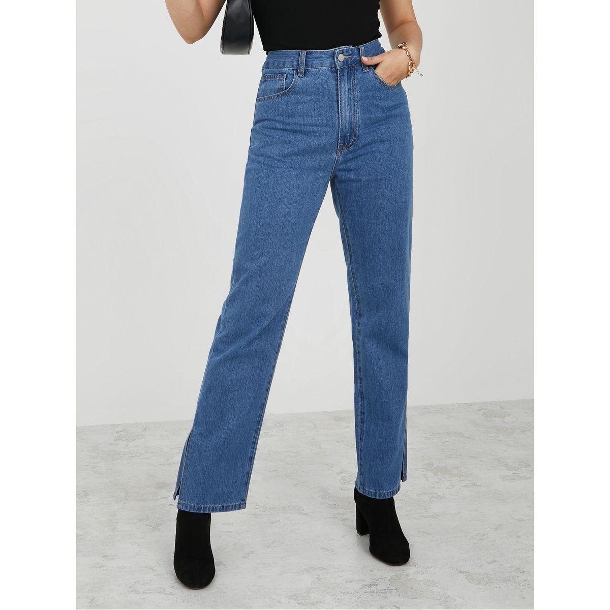 Styli High Rise Spilt Hem Straight Leg Jeans-women-clothing-bottoms-jeans-image-1
