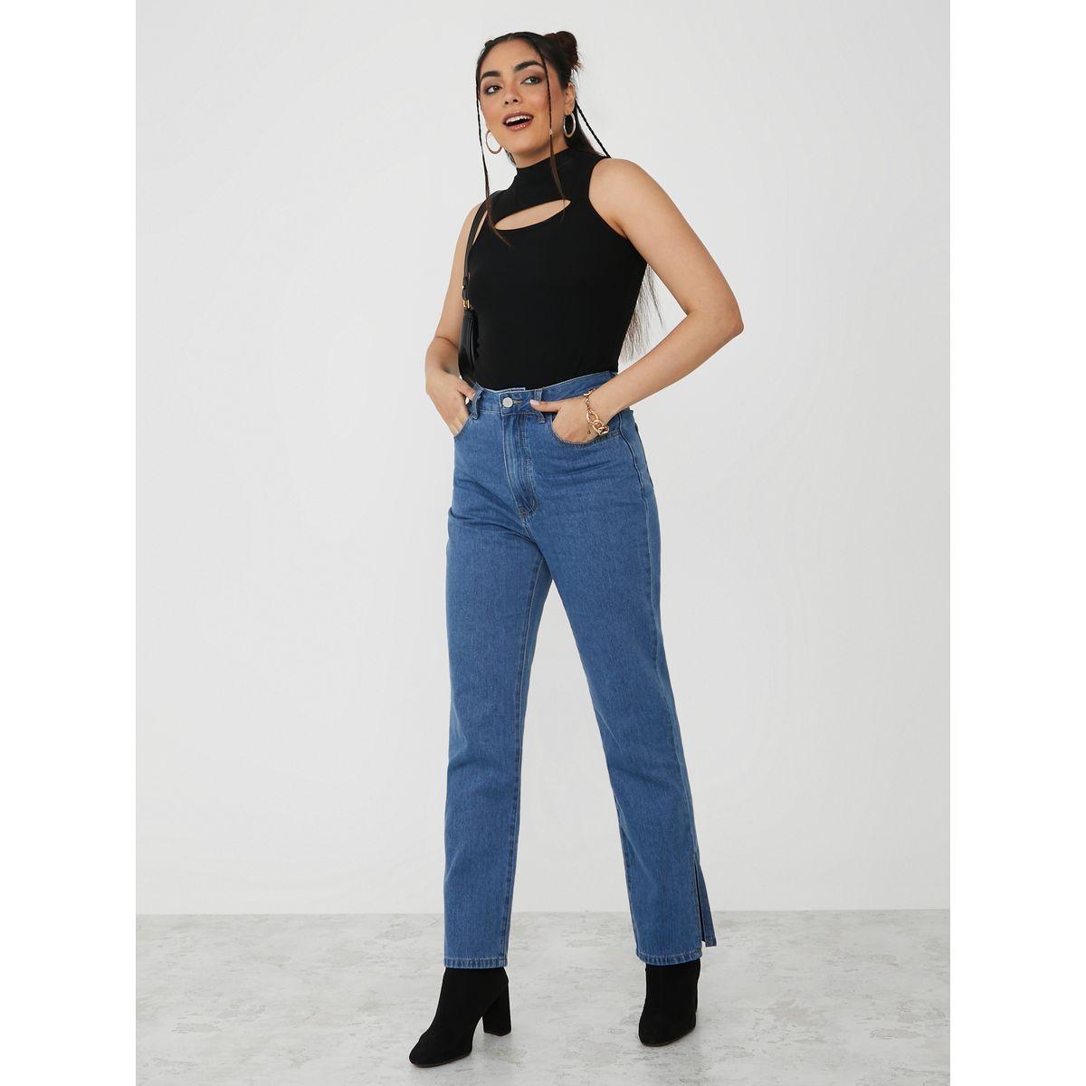 Styli High Rise Spilt Hem Straight Leg Jeans-women-clothing-bottoms-jeans-image-2