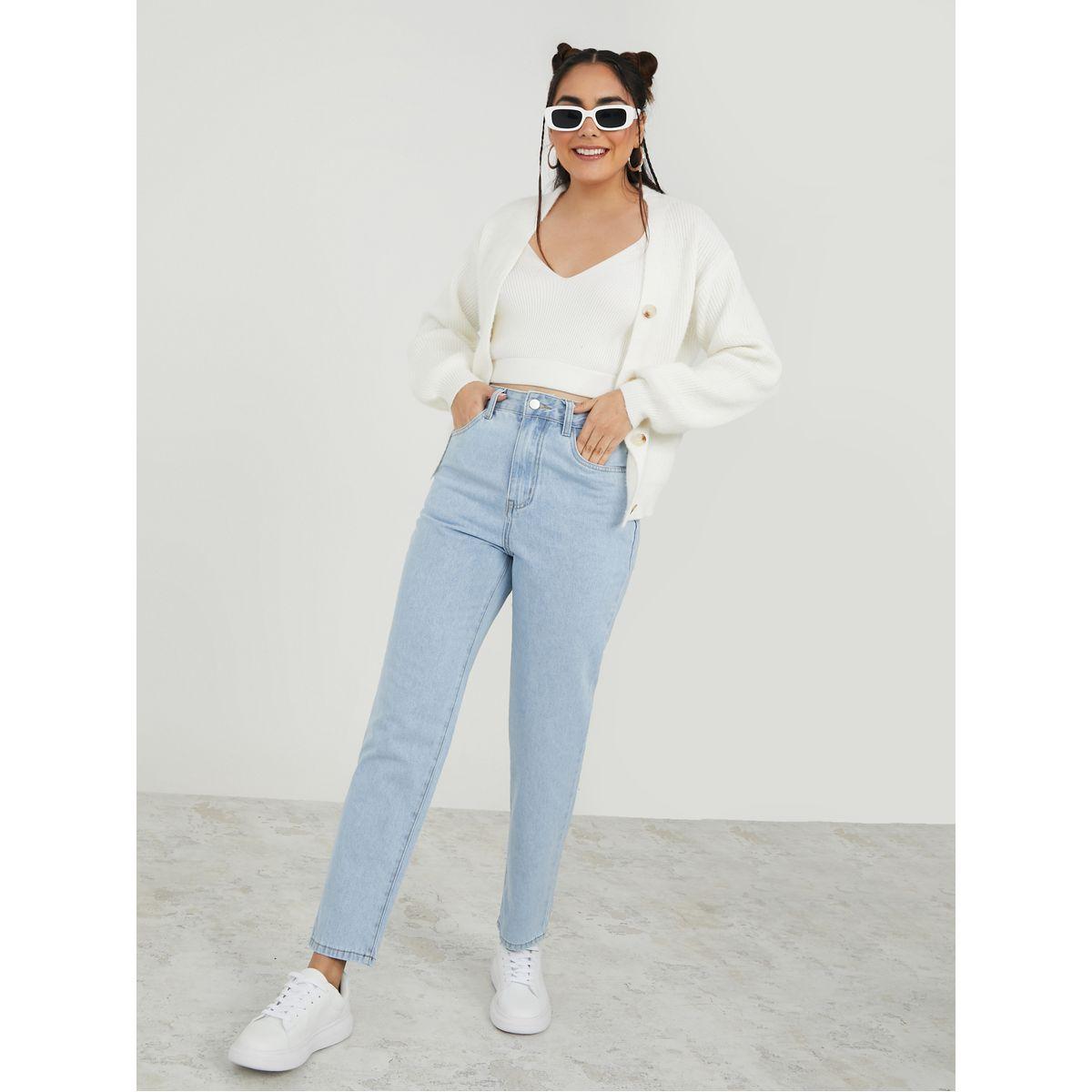 جينز بقصة مستقيمة وخصر عالي-women-clothing-bottoms-jeans-image-2
