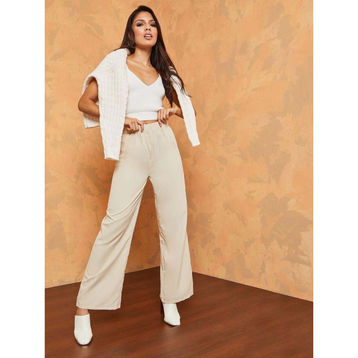 بنطال بقصة واسعة وخصر مطاطي-women-clothing-bottoms-trousers-image-1