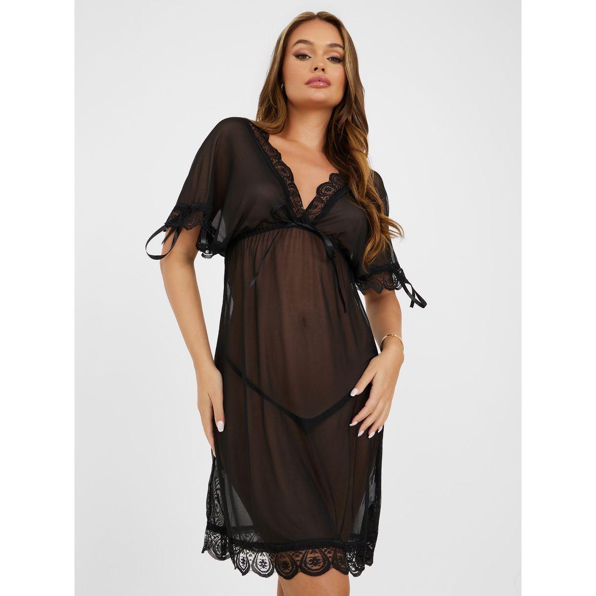 Styli Deep V Batwing Lace Trim Babydoll-women-clothing-lingerie-babydollsandbodysuits-image-2