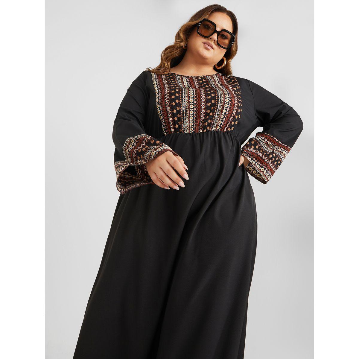 Styli Plus Volume Sleeves Printed Border Maxi Dress-women-clothing-dresses-image-2