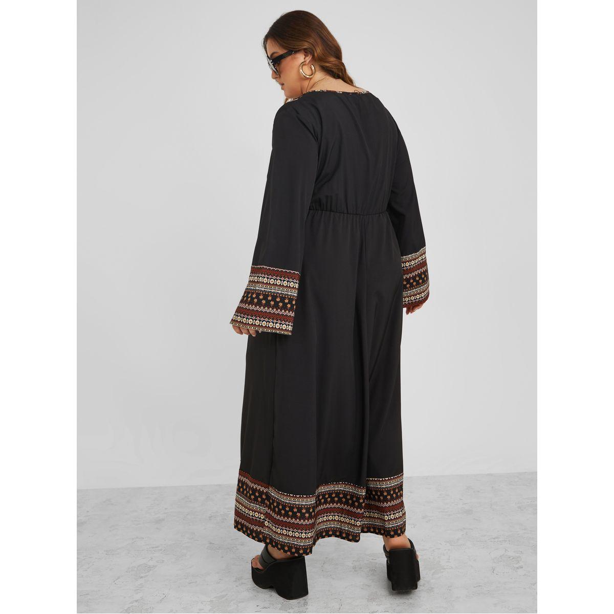 Styli Plus Volume Sleeves Printed Border Maxi Dress-women-clothing-dresses-image-4
