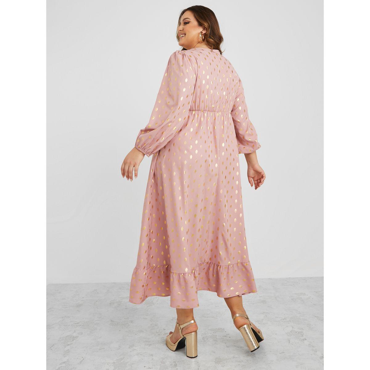 Styli Plus Long Sleeves Foil Spot Print A-Line Midi Dress-women-clothing-dresses-image-4