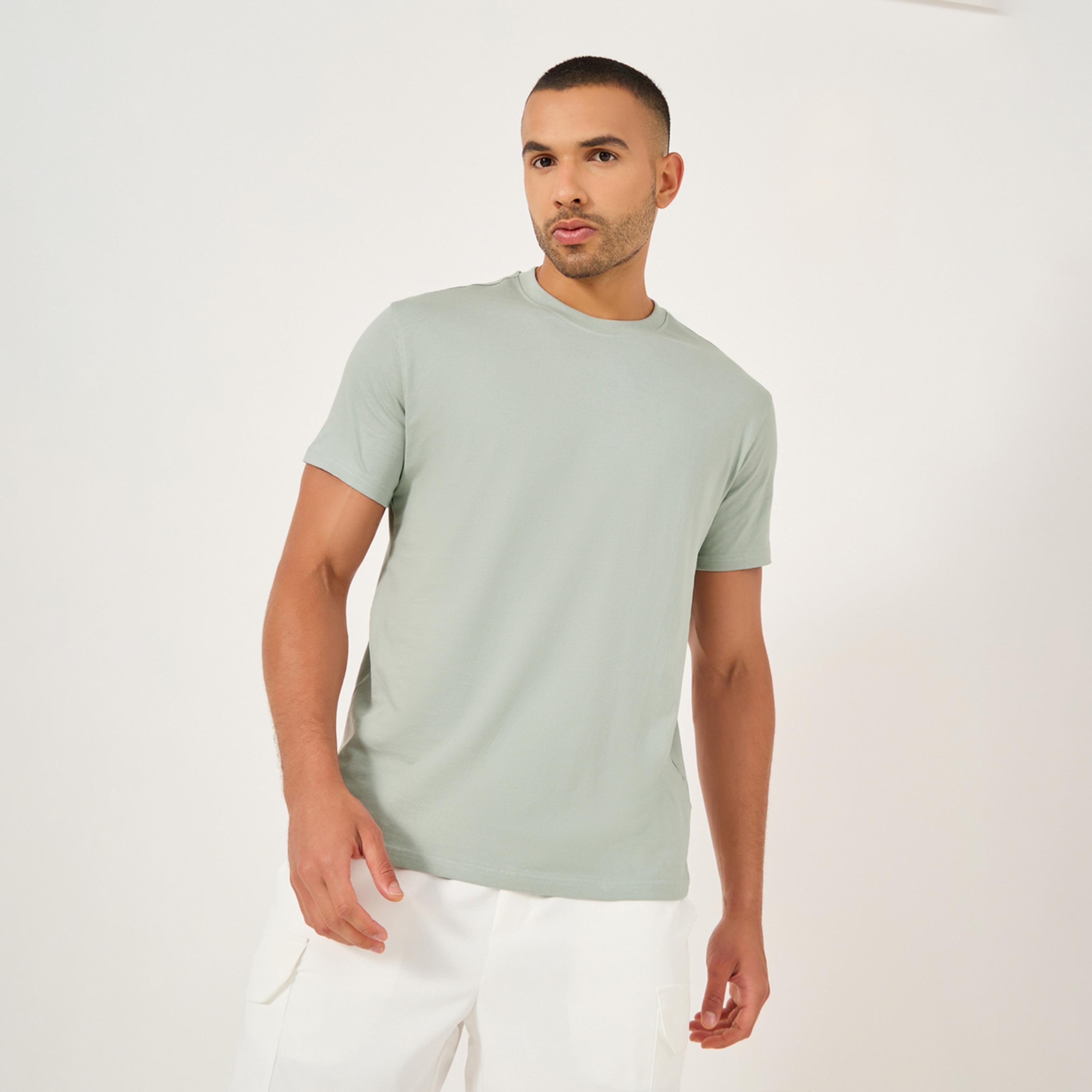 Styli Solid Slim Fit Pure Cotton T-Shirt-men-clothing-tshirtsandpolos-tshirts-image-1